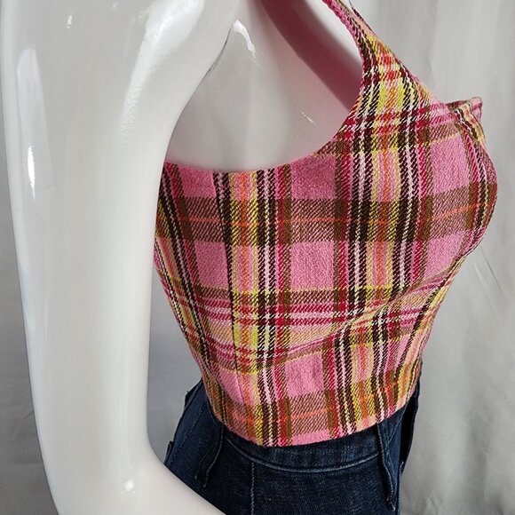 Maeve By Anthropologie Pink Combo Plaid Crop Top Size 2 - Picture 4 of 13
